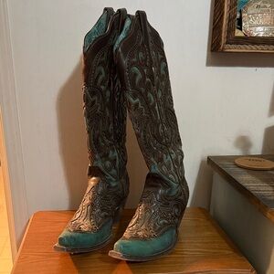 Corral Brown and Teal Heeled Boots